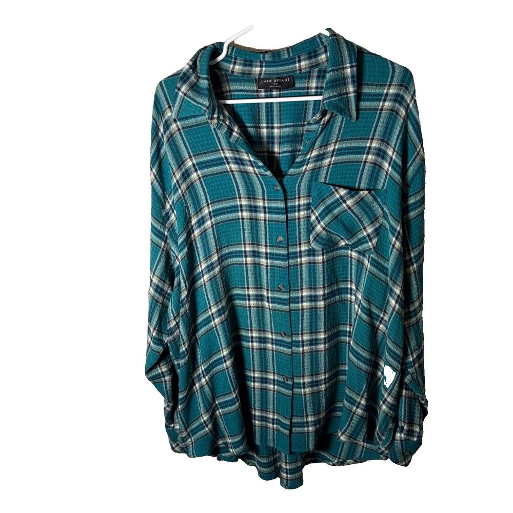 Lane Bryant Shirt Women's 18/20 Plaid Button Up Textured Long Sleeve Shirt